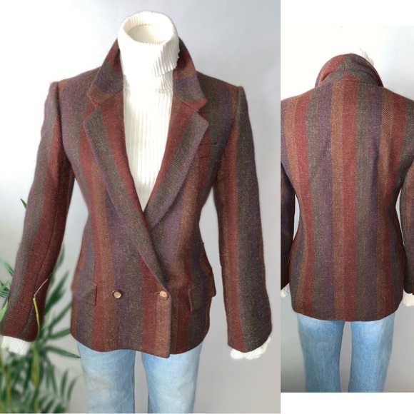 v i n t a g e :: Unique 70s Striped Wool Tweed Blazer ILGWU Union - Picture 6 of 14